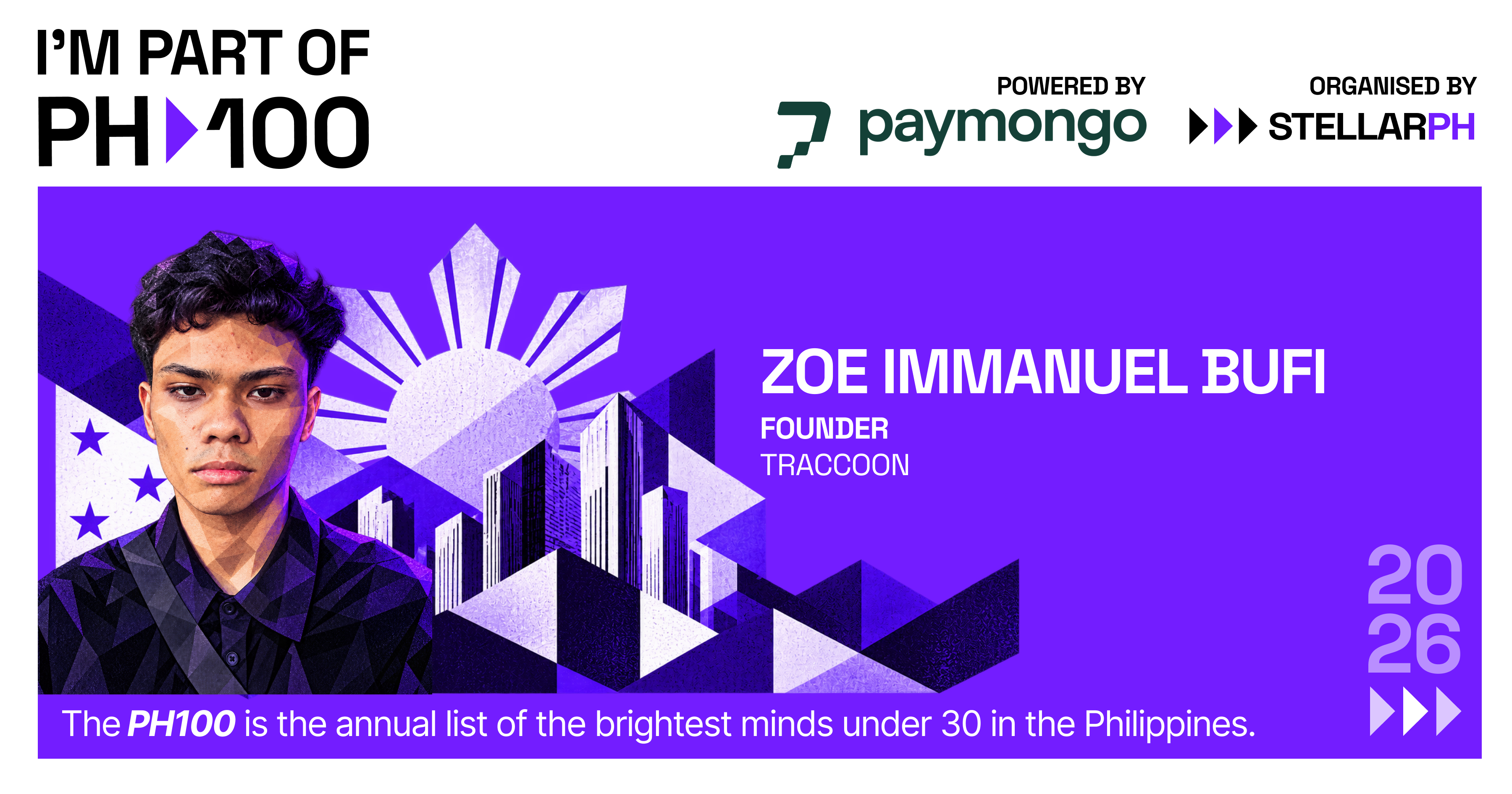 Zoe Immanuel Bufi's Stellar PH 100 recognition banner